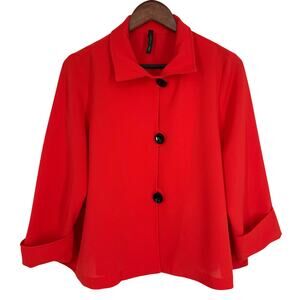 IC By Connie K Sz Medium Red Wearable Art to Wear Jacket Blouse Shirt Top Artsy